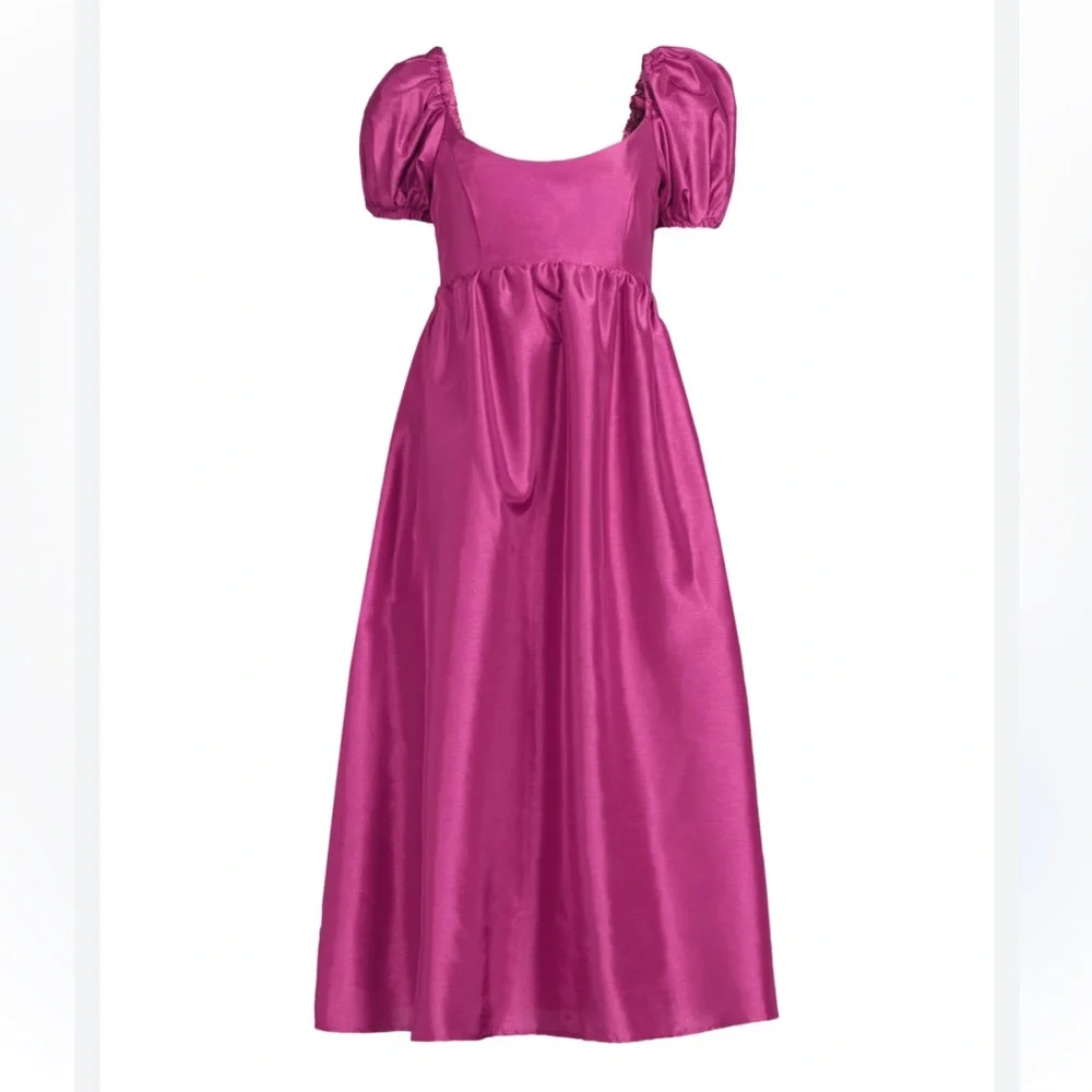 Hutch Magenta Puff-Sleeve Midi Dress - Picture 2 of 9